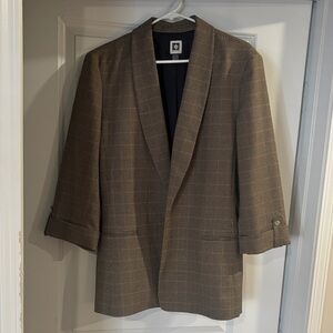 Anne Klein Brown Houndstooth/Menswear Blazer-XL